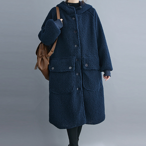 뽀글이 후드 버튼 점퍼