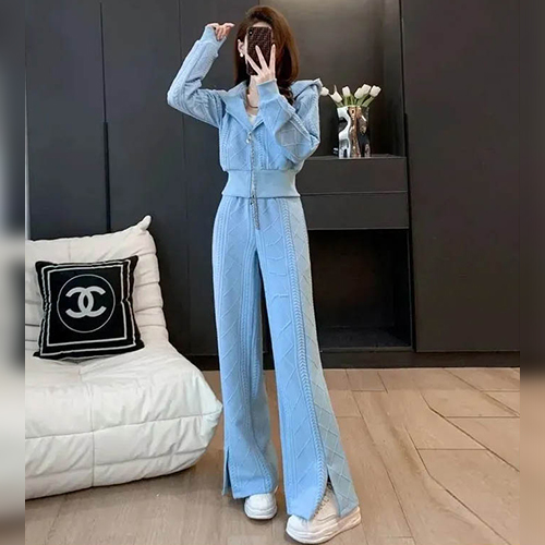 ◈[당일발송] 꽈배기 니트 후드 집업 세트