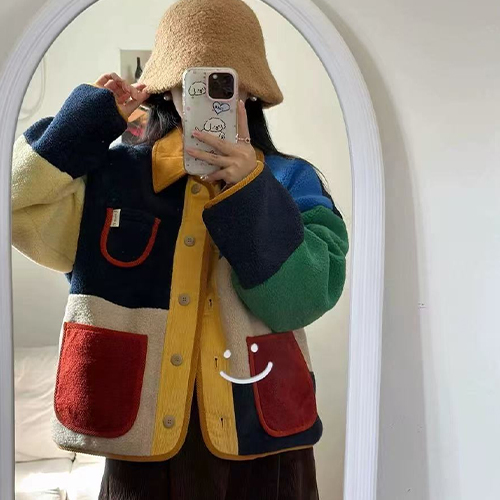 컬러풀 배색 겨울 후리스 점퍼