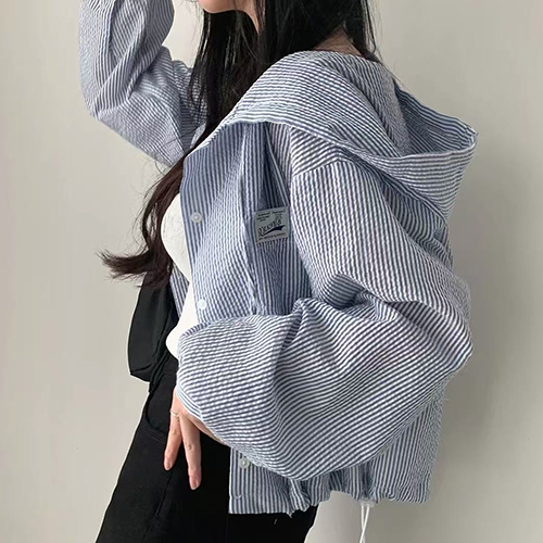 간절기 스트라이프 캐주얼 후드 점퍼