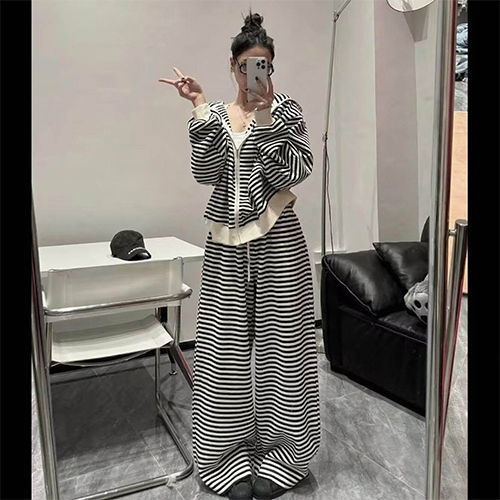 캐주얼 단가라 트레이닝 후드 집업&와이드 팬츠 2SET