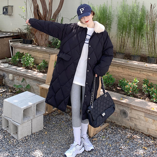 [재입고] 털카라 경량 누빔 롱 점퍼