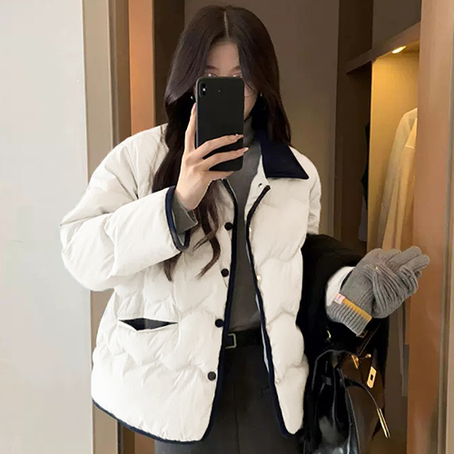  웰론 코듀로이 카라 패딩 