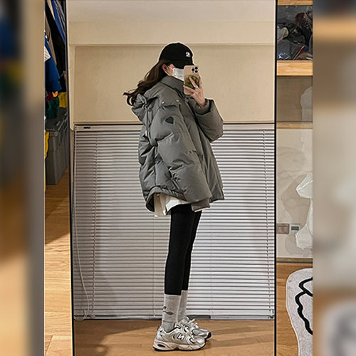 루즈핏 하트 웰론 후드 숏패딩