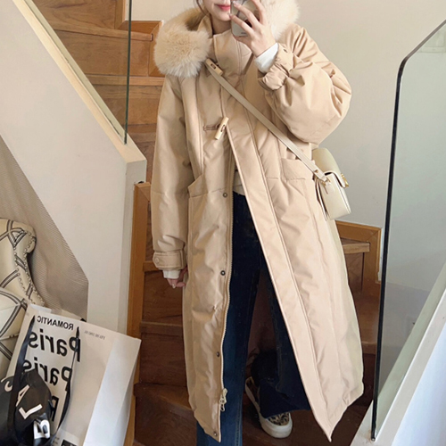 ◈[당일발송] 웰론 퍼 후드 루즈핏 롱 패딩