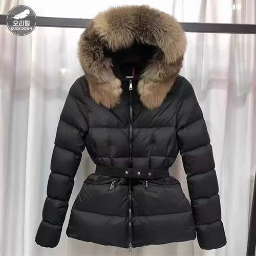 폭스퍼 후드 벨티드 오리털 패딩