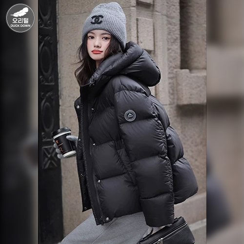 ◈[당일발송] 50% 오리털 블랙 후드 숏패딩