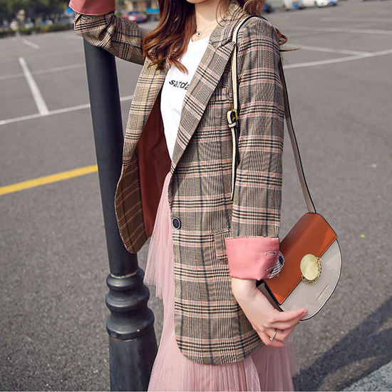 [당일발송] 핑크 라이닝 체크 자켓