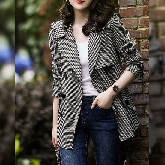 [당일발송]하운드 체크 숏 트렌치 자켓