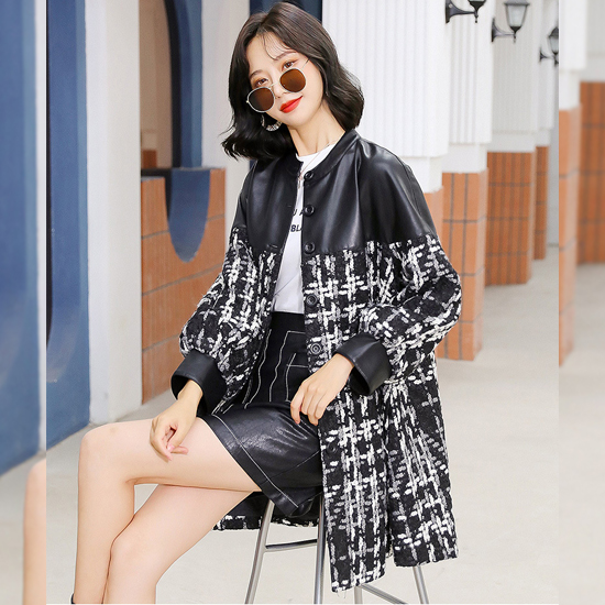 [재입고] 미디기장 트위드 레더 자켓