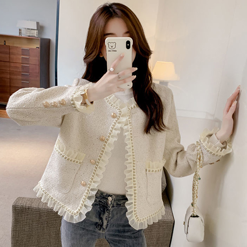 프릴 레이스 금장 트위드 자켓