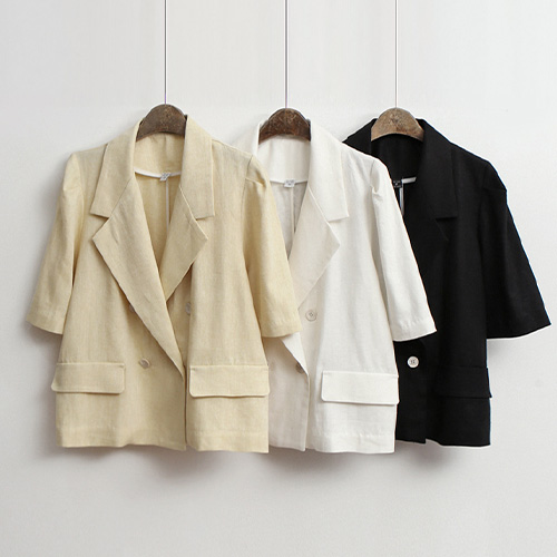 [당일발송]린넨 투버튼 포켓 베이직 반팔 자켓
