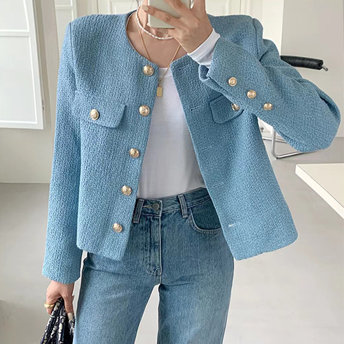◈[당일발송] 베이직 금장 크롭 트위드 자켓