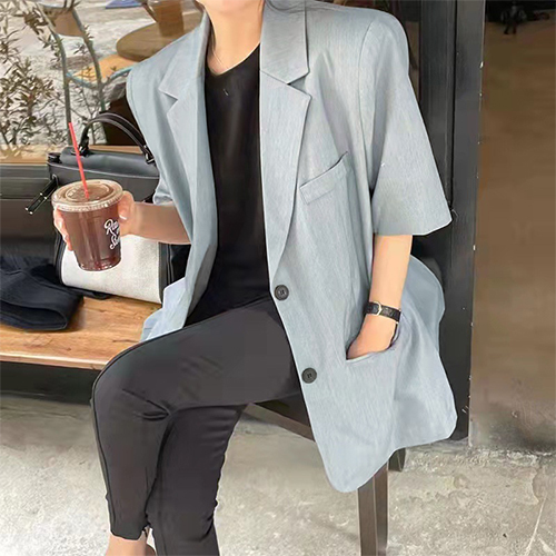 ◈[당일발송] 루즈핏 롱 반팔 싱글 자켓