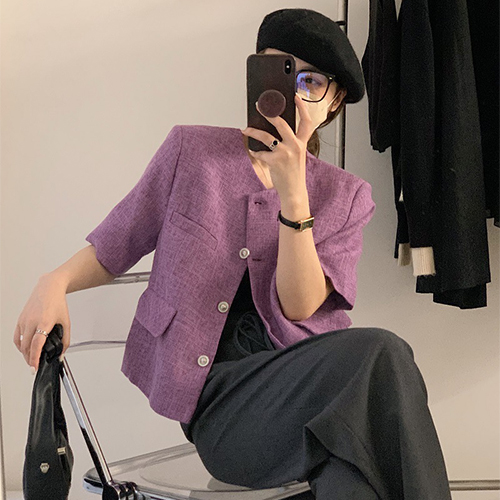 린넨 트위드 여름 반팔 자켓