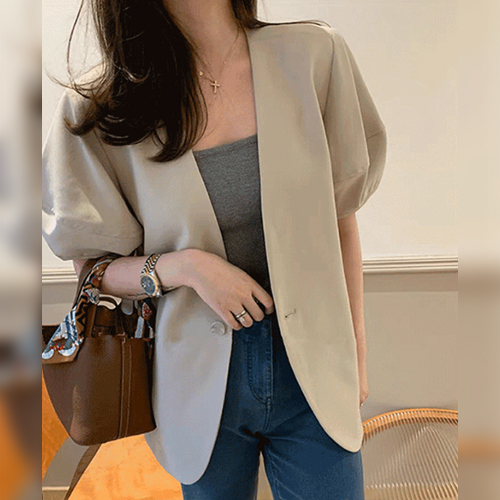 [당일발송]베이직 퍼프 여름 반팔 자켓 