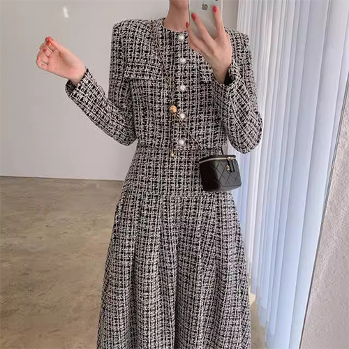 ◈[당일발송] 노카라 트위드 자켓+플리츠 롱 스커트 2SET