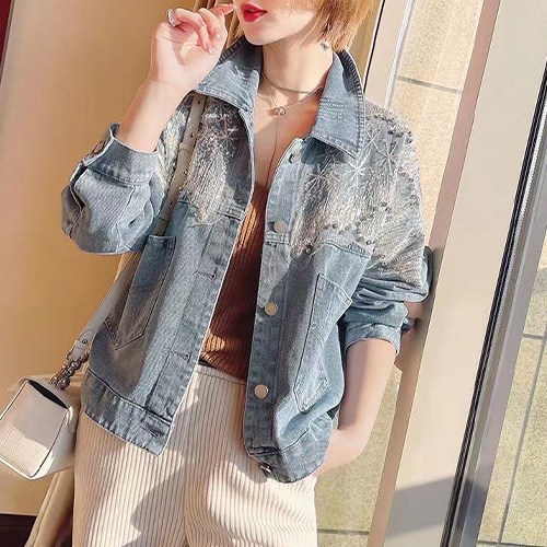 스팽글 큐빅장식 데님 자켓