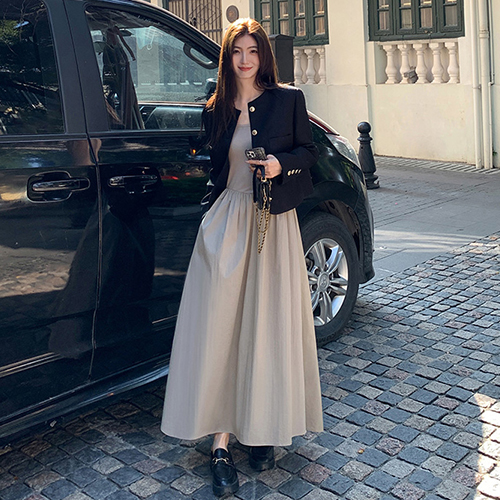 투포켓 골드버튼 노카라 트위드자켓