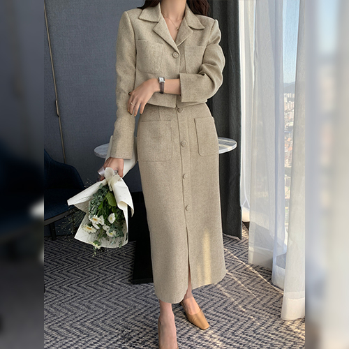 ◈[당일발송] ★목요특가 자정마감 50%★포켓 카라 크롭 자켓+앞포켓 머메이드 스커트 2SET