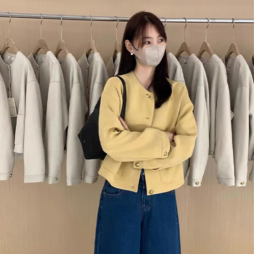 ◈[당일발송] 노카라 금장버튼 라운드 자켓