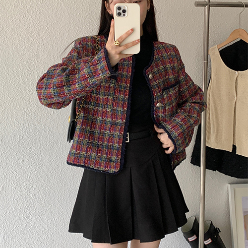 ◈[당일발송] ★월요특가 자정마감 50%★빈티지 체크 투포켓 트위드 자켓