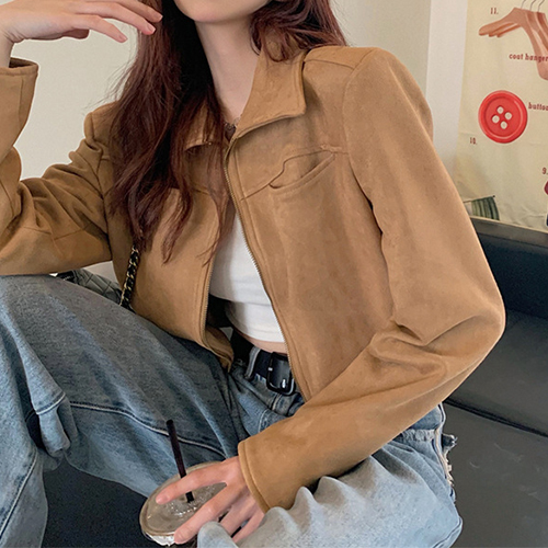 카라 스웨이드 집업 자켓