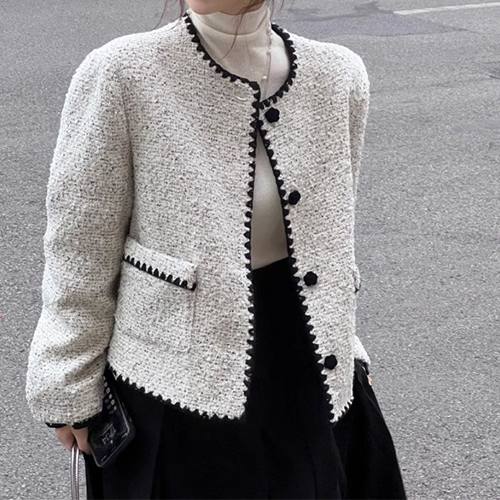 [당일발송]노카라 트위드 플라워 단추 자켓