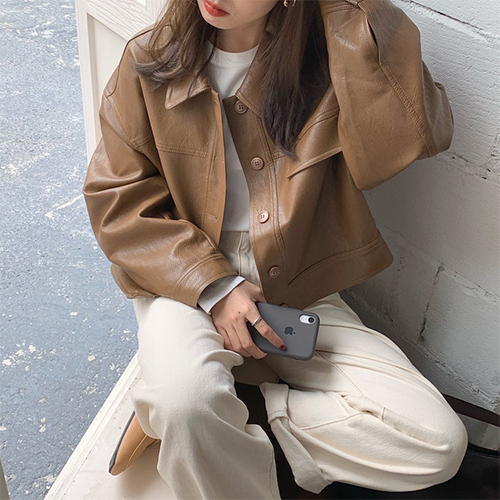 ◈[당일발송] 루즈핏 카라 레더 자켓