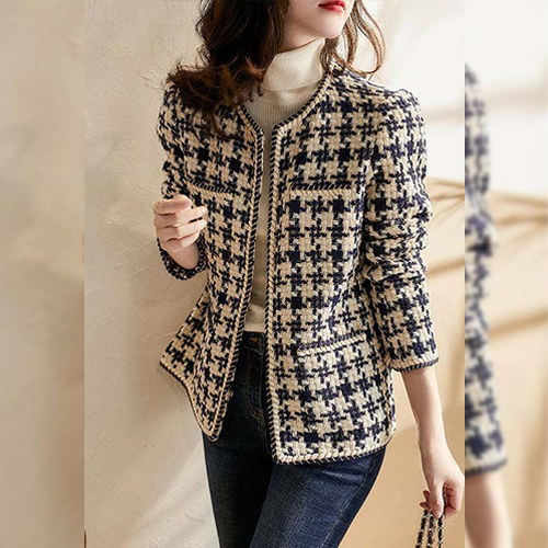 ◈[당일발송] ★토요특가 50%★노카라 클래식 체크 트위드 자켓