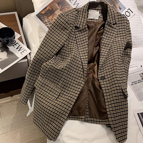 ◈[당일발송] 원버튼 체크 테일러드 자켓