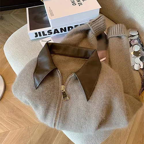 [당일발송] 레더카라 투웨이 크롭 니트 자켓