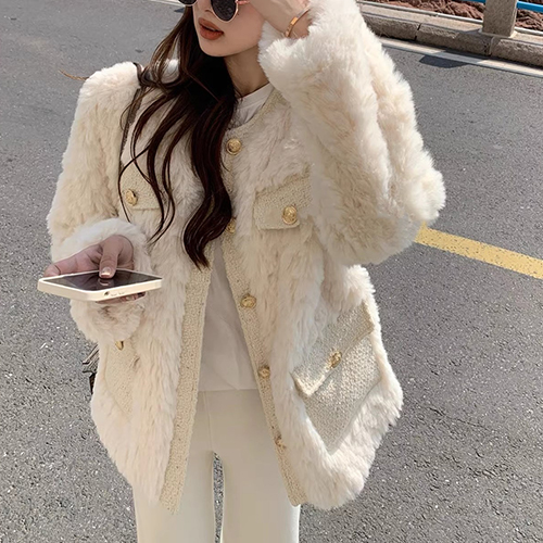 ◈[당일발송]금장 버튼 트위트 퍼 자켓