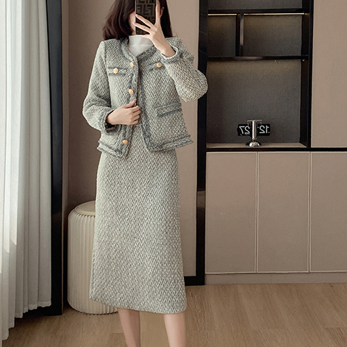 [당일발송]포멀 금장 트위드 자켓 스커트 2SET