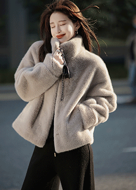 ◈페미닌 하이넥 퍼 자켓