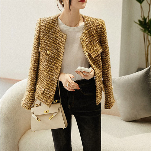 골드 크롭 트위드 자켓