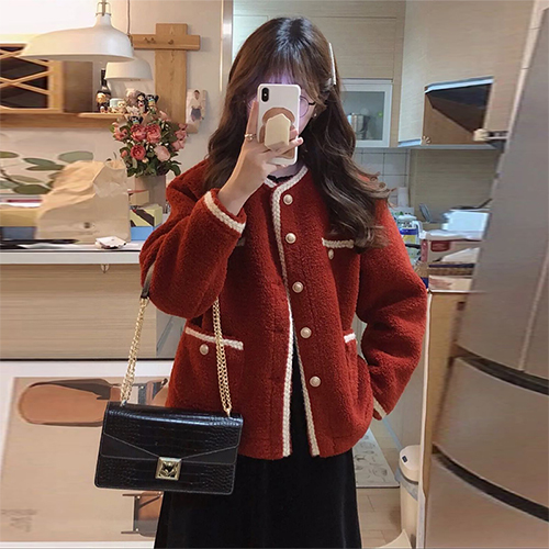 ◈[당일발송] 레드 부클 라운드넥 자켓