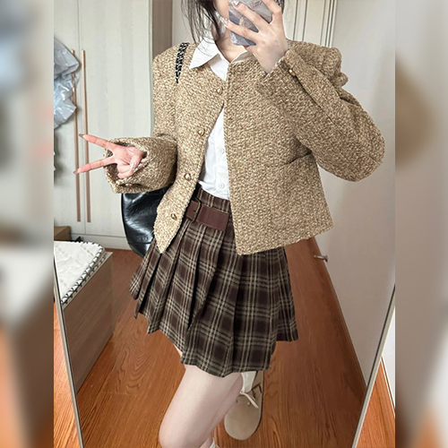 ◈[당일발송] 노카라 베이지 골드버튼 크롭 자켓