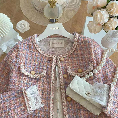 [당일발송] 여성스러운 로맨틱 핑크 트위드 자켓