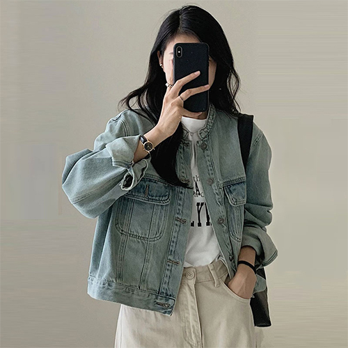 ◈[당일발송] 빈티지 워싱 크롭 데님 자켓