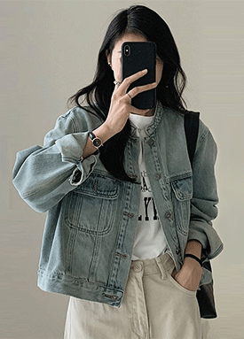 빈티지 워싱 크롭 데님 자켓