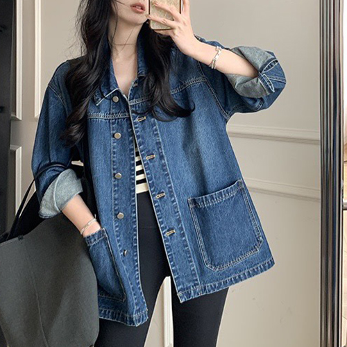 박시 캐주얼 하프 데님 자켓