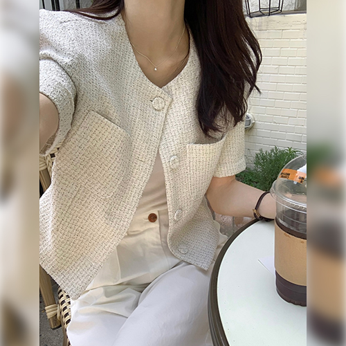 ◈[당일발송] 모던 반팔 트위드 자켓