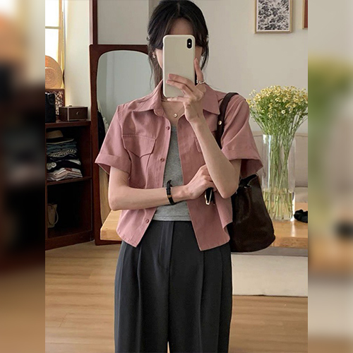 핑크 크롭 셔츠 자켓