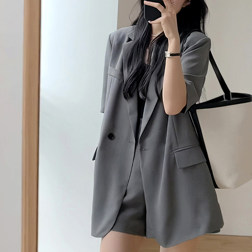 세련된 루즈핏 테일러드 반팔 자켓&반바지 2SET