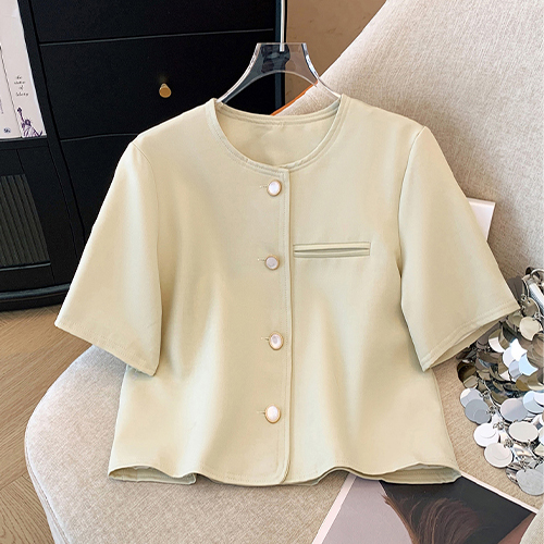 ◈[당일발송] 심플 노카라 격식룩 반팔 자켓