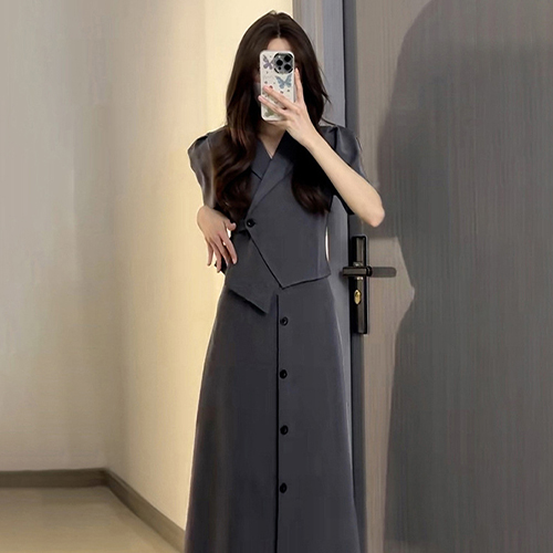 ◈[당일발송] 포멀 언발 원버튼 자켓&버튼 롱 스커트