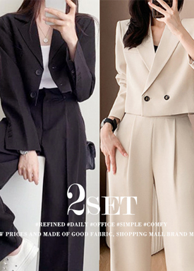 모던 크롭 정장 자켓&와이드 슬랙스 2SET