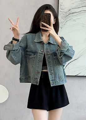 세미크롭 데님 카라 자켓