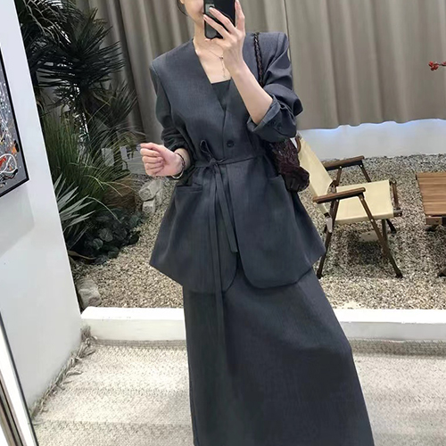 ★목요특가 자정마감 50%★◈[당일발송] 포멀 브이넥 리본끈 자켓&나시 이너 원피스 2SET